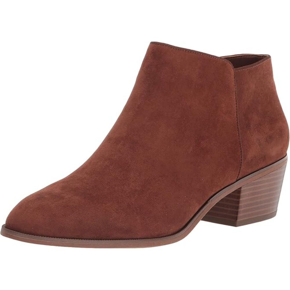 Women's Cognac Microsuede Block Heel Round Toe Casual Ankle Boots